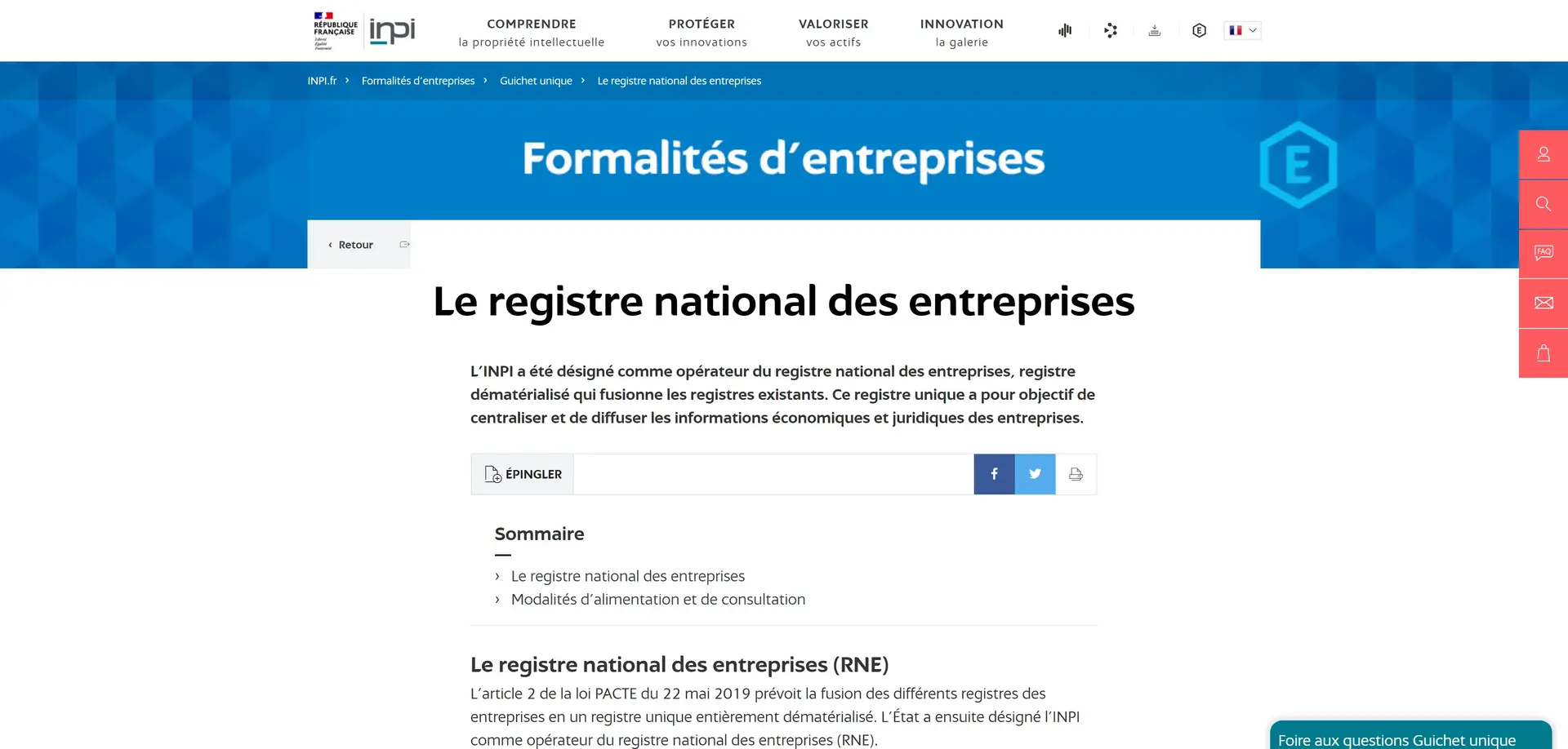 registre national des entreprises (RNE)